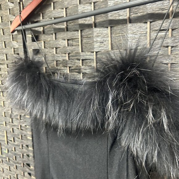 Native Daughters Black Fur Neckline Mini Dress Size Medium - Picture 4 of 6